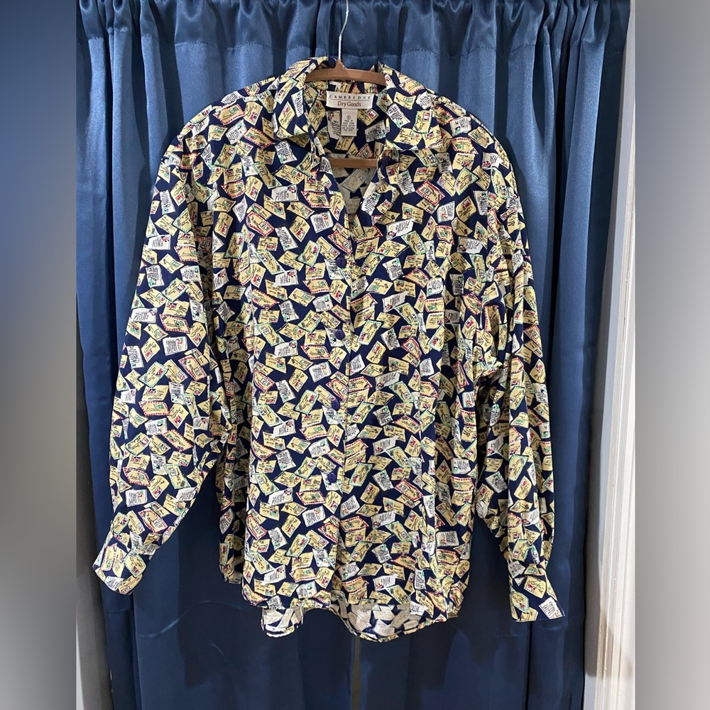 Cambridge Dry Goods Men's Blue and Yellow Patterned Shirt